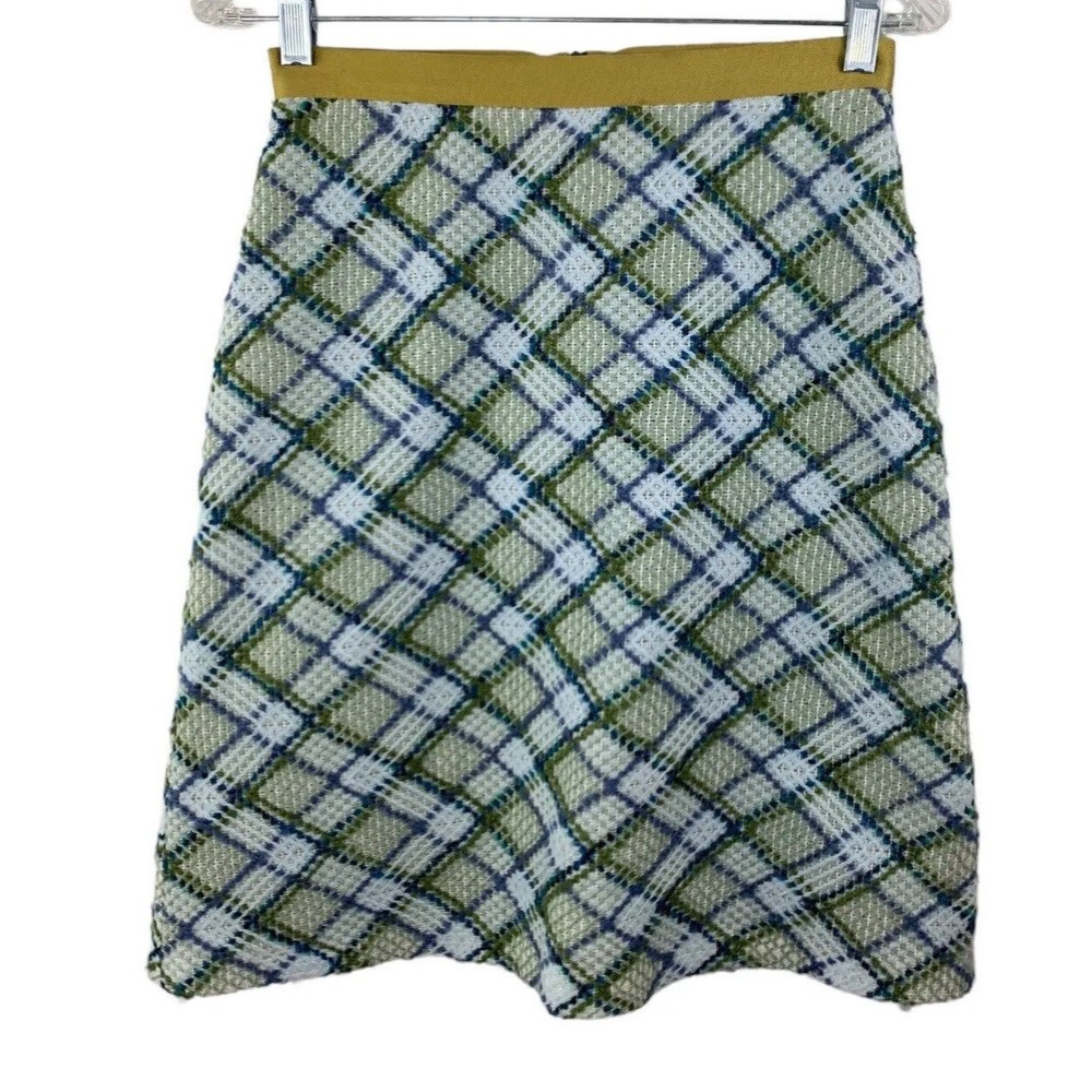 Vintage Fabuloid Tweed 2YK SZ 6 S Plaid Green Zip Pencil Skirt Rare 3D Stitch
